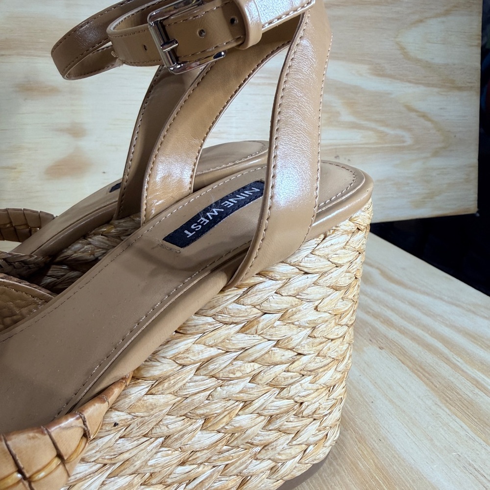 Nine West Beige Braided Rope Wedge Sandals with Ankle Strap - Picture 10 of 12